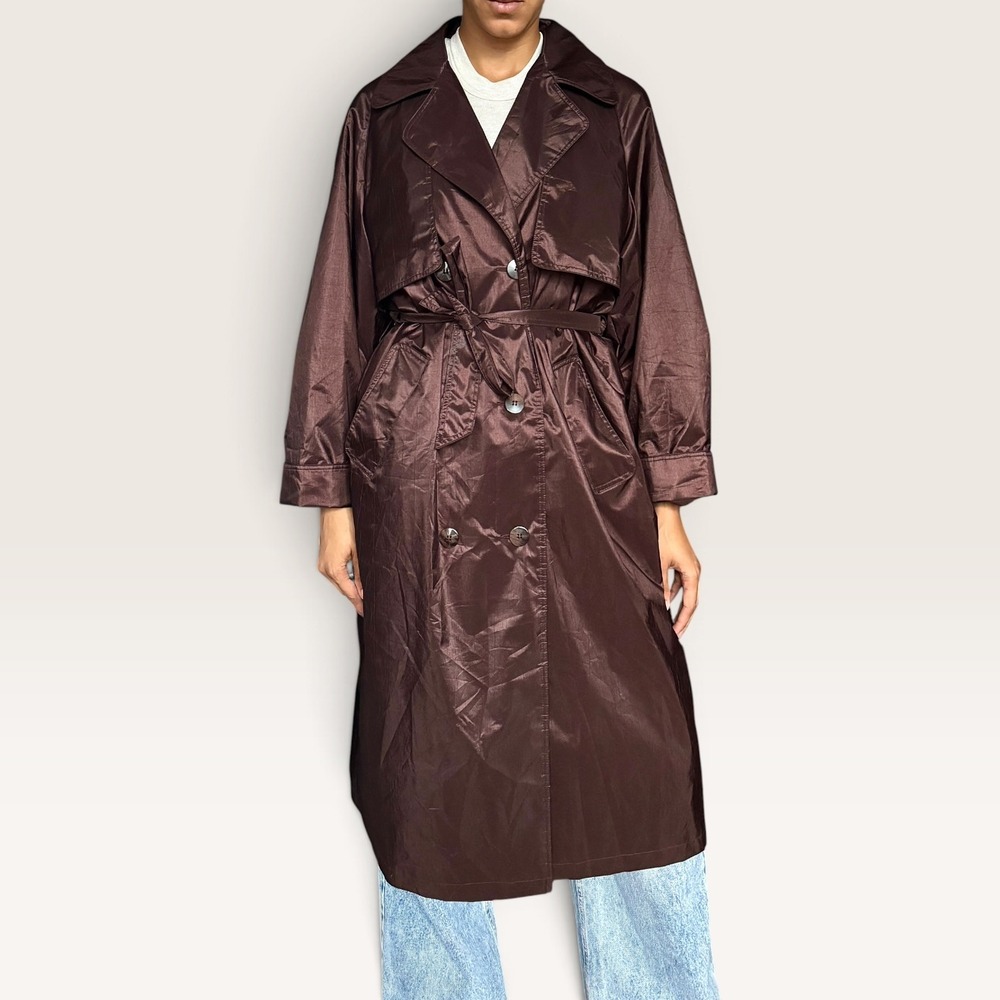 British Mist Vintage Metallic Brown Trench Coat Size 8P Petite Minimalist